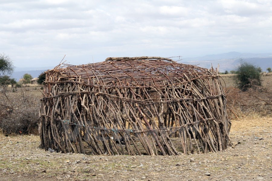 Bộ khung từ những cành cây trong ngôi nhà của người Maasai.