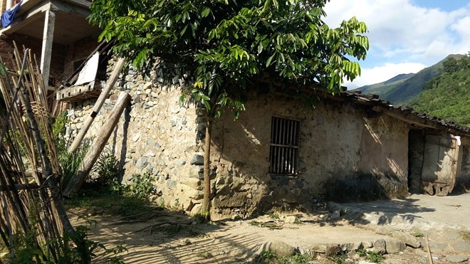 Những ngôi nhà cổ bằng đá của đồng bào dân tộc nằm lọt thỏm trong ngan ngát màu xanh của ruộng bậc thang. Nhiều nơi, ruộng bậc thang được canh tác trên đá.