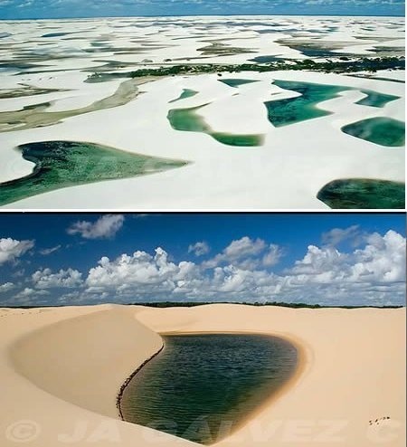 Sa mạc Lencois Maranhenses (Brazil): Đây là sa mạc với các hồ nước mặn. Mặc dù vậy, khu vực này vẫn có 14% lượng nước ngọt và là khu vực rừng mưa lớn nhất thế giới. Sa mạc này ở Brazil vẫn được coi là một trong những sa mạc đẹp kỳ diệu trên thế giới. Hàng năm, từ tháng 7 đến tháng 9, những trận mưa làm đọng thành hàng ngàn vũng nước lớn trên sa mạc.  
