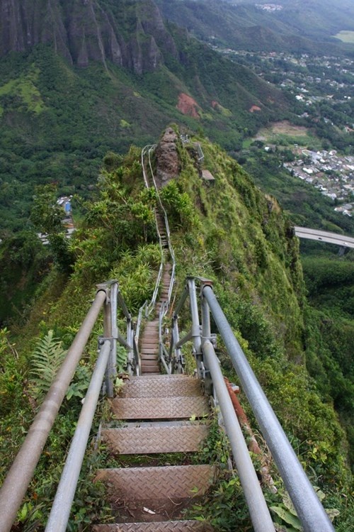 “Stairway to Heaven” (“Nấc thang lên đường”) là tên một con đường leo núi ở đảo Oahu (Hawaii, Mỹ). Con đường này nằm cheo leo trên dãy núi Koolau, có tổng cộng 3922 bậc, dẫn đến đỉnh Puu Keahiakahoe. Ảnh: Getty.