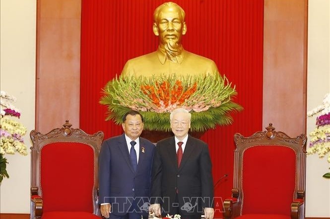 Tong bi thu Nguyen Phu Trong tiep chu tich thuong vien Campuchia hinh anh