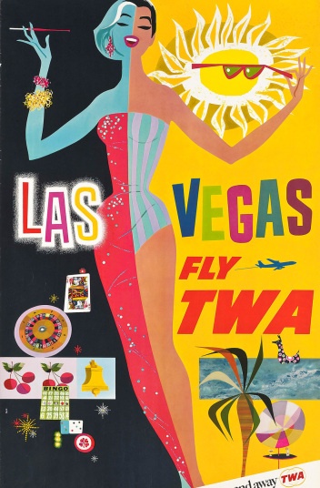 Quảng cáo sáng tạo nhấn mạnh cuộc sống sôi động tại Las Vegas ngày và đêm. Tác giả: David Klein (1918-2005)