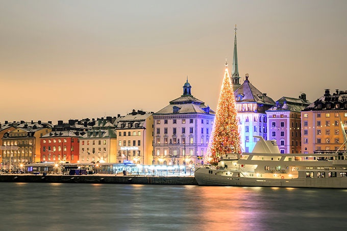 Cây thông khổng lồ rực sáng tại Stockholm, Thụy Điển.