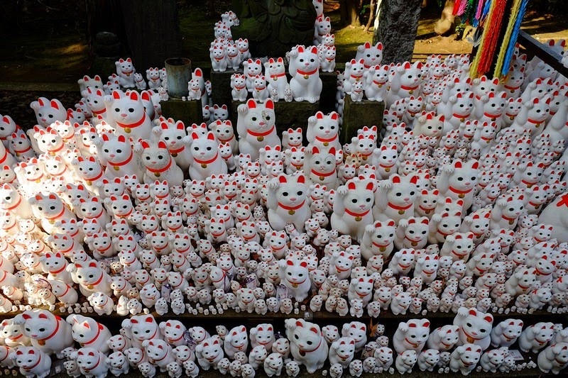 Người Nhật tin rằng tay vẫy sẽ mang lại nhiều khách hàng, còn tay kia mang lại may mắn và tiền bạc. Một số loại Maneki Neko hiện đại còn chạy bằng pin và có động tác chậm hơn bình thường. Ngày nay, biểu tượng này phổ biến ở các nước châu Á khác cùng với tượng Phật Di Lặc.