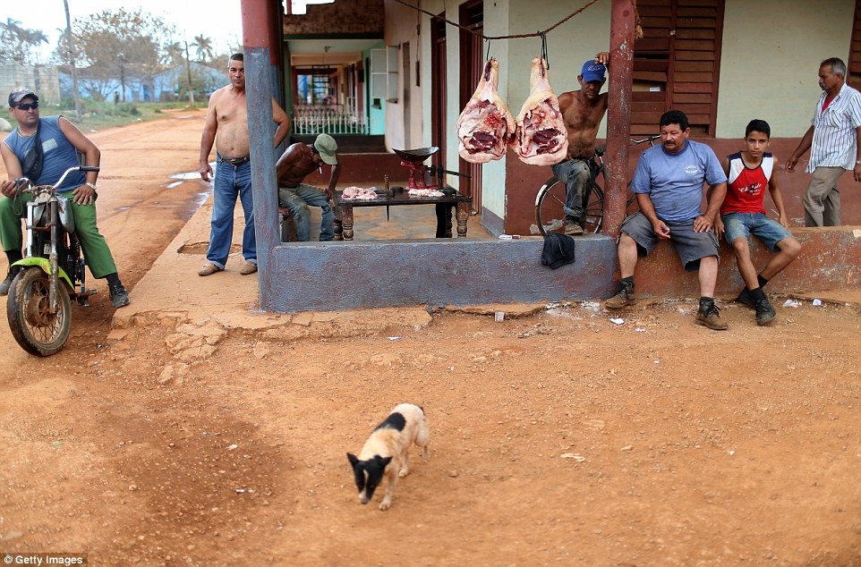 Vùng nông thôn Gabriel là một trong những nơi nghèo khó ở Cuba. Thịt lợn bán ngay vệ đường, người dân la cà tụ tập tán gẫu là cảnh tượng quen thuộc ở đây.