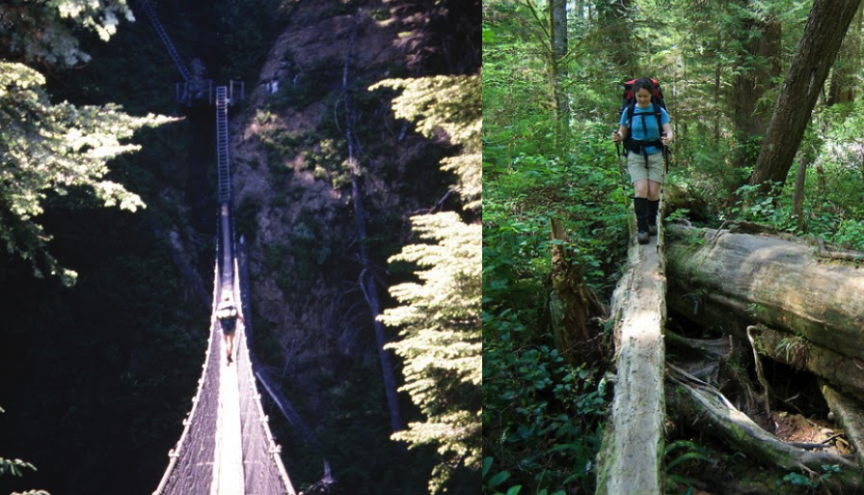 West Coast Trail, đảo Vancouver: Con đường dài 77km, thu hút hàng trăm người chinh phục mỗi năm bất chấp bão tuyết, núi lửa. Những dốc đứng, những cây cầu gỗ, thang gỗ và tình trạng mất kiểm soát là một phần của cuộc chinh phục này. Gấu, báo, và chó sói là những bạn đồng hành đe dọa tính mạng bất cứ lúc nào.