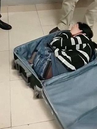 Cô gái 22 tuổi nằm cuộn tròn trong chiếc vali nhỏ.