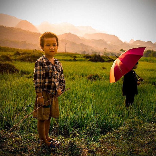 Tôi dành 4 ngày lái xe ở miền bắc Việt Nam và phát hiện ra một nơi tuyệt đẹp. Tôi lái xe qua những cánh đồng lúa và qua những ngọn núi, trò chuyện với những người thực tế và tốt bụng nhất tôi từng gặp. Tôi chụp tấm ảnh này bên lề đường vùng nông thôn. Đó là “giờ vàng” ở “vùng đất vàng”.