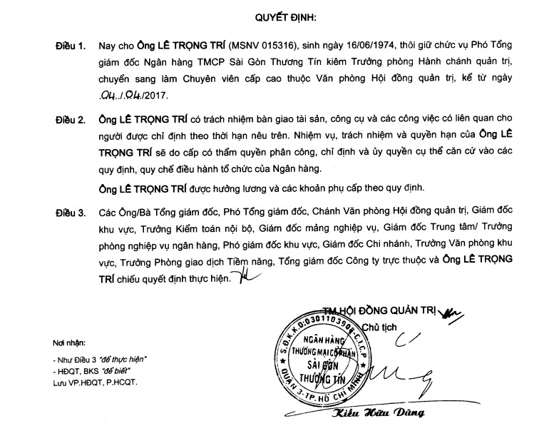 Điều chuyển Phó Tổng Giám đốc Sacombank làm chuyên viên ảnh 1 Dieu chuyen Pho Tong Giam doc Sacombank lam chuyen vien anh 1