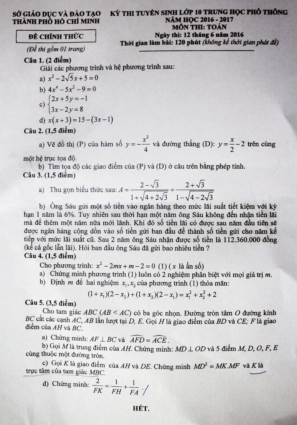 Đề thi Toán lớp 10 TPHCM ảnh 1 De thi Toan lop 10 TPHCM anh 1