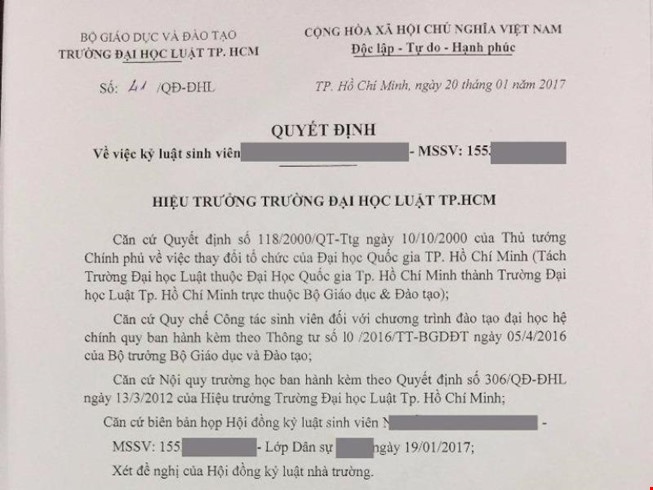 Nu sinh luat bi dinh chi mot nam photo giao trinh cho ai? hinh anh