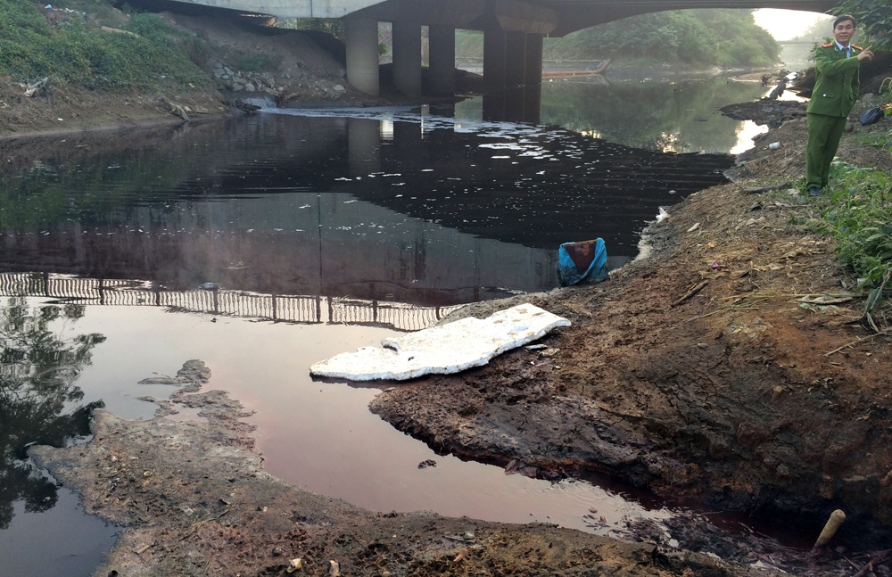 Cong ty det may xa nuoc thai mau do ra song hinh anh