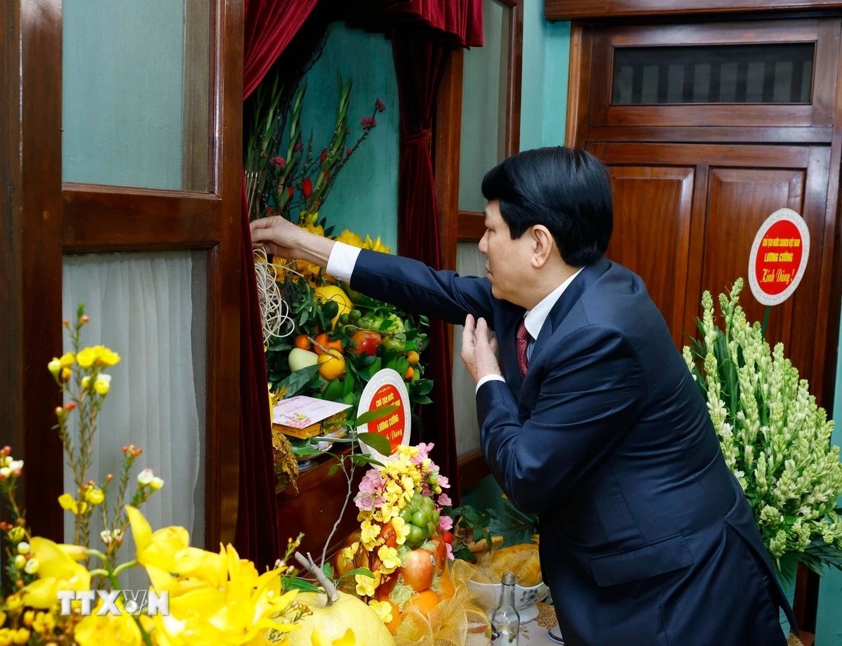 Chu tich nuoc Luong Cuong dang huong tuong niem Bac Ho ngay dau xuan hinh anh