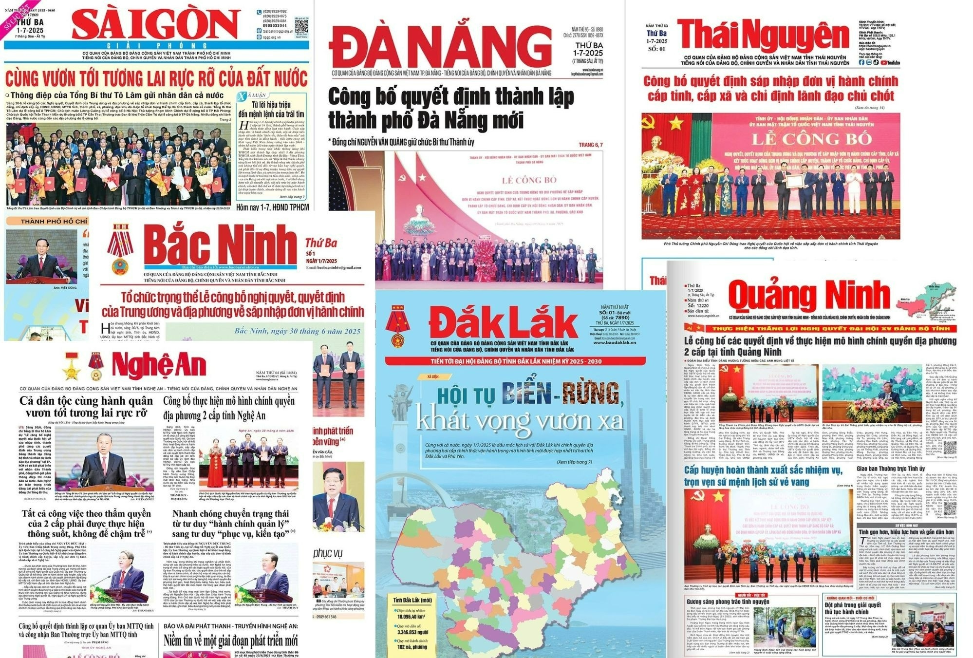 Hinh anh trang nhat bao Dang dia phuong ngay 1/7 sau sap nhap hinh anh