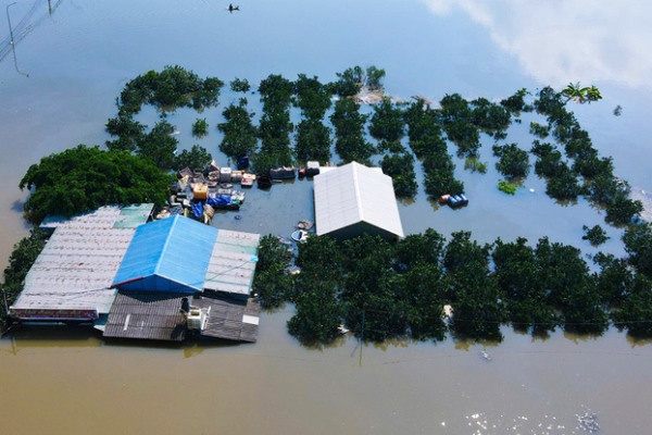 Lu tren song Cau o Ha Noi, Bac Ninh dang len, nguy co ngap lut keo dai hinh anh