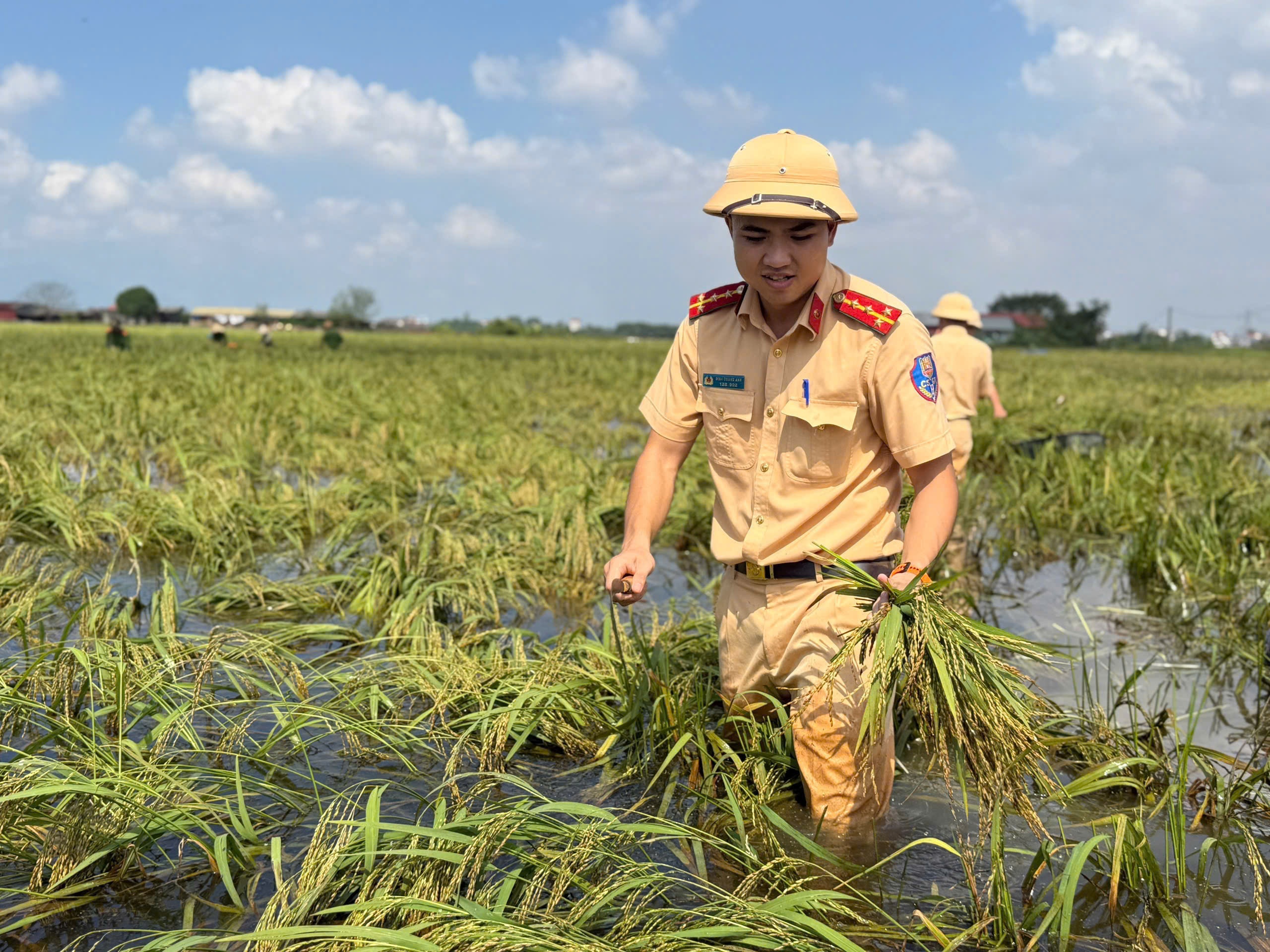 Cong an Ha Noi huy dong can bo chien si giup nguoi dan don dep sau lu hinh anh