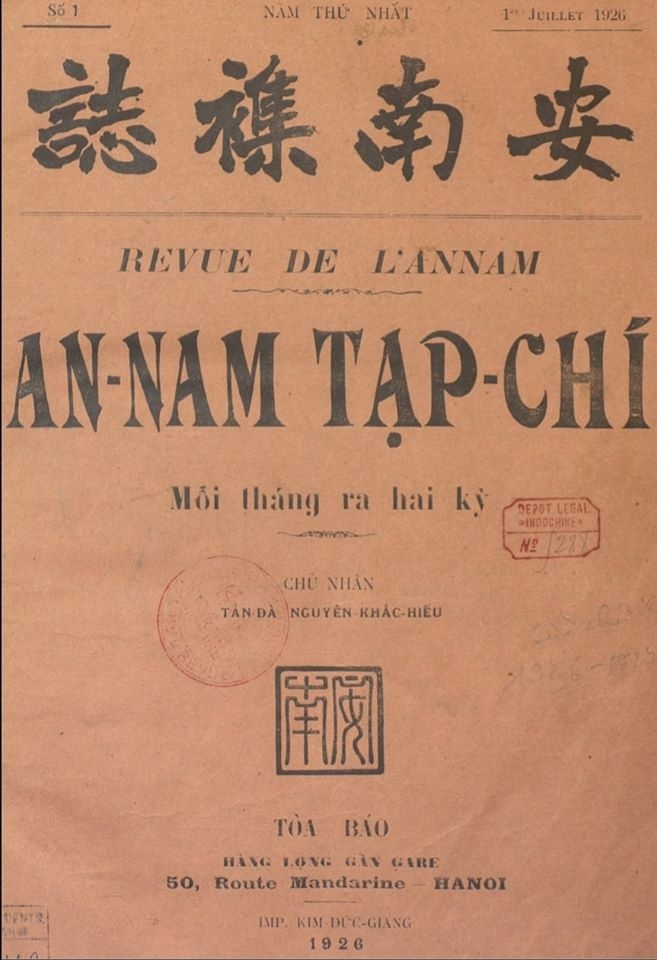 Nam 1926,  Tan Da khai sinh ‘chiec thuyen nan’ An Nam tap chi anh 1