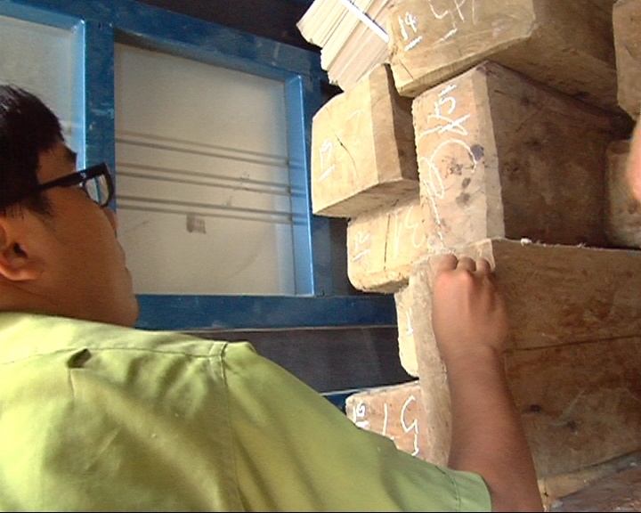 Nguy trang go lau tren xe tai cho bia hinh anh