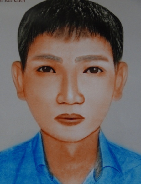 Chân dung nghi phạm do doạ sĩ Võ Tấn Thành (trú Biên Hòa, Đồng Nai) vẽ lại.