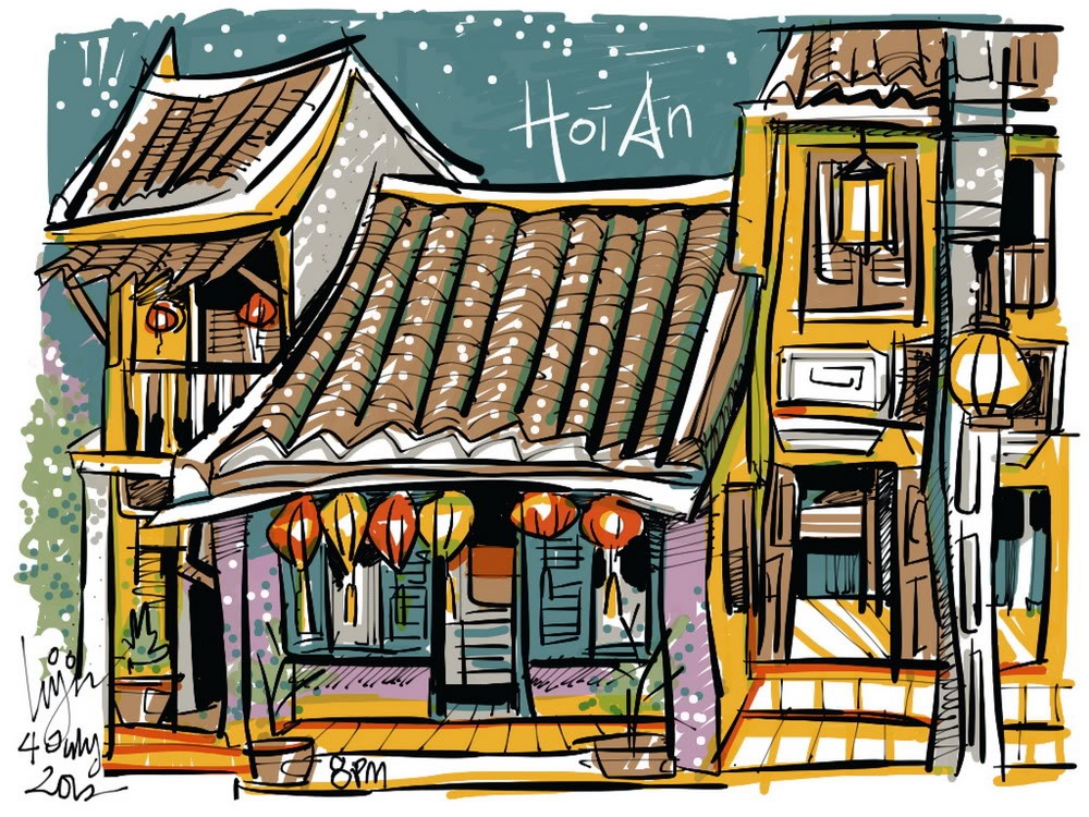 Nhung buc hoa ngo nghinh ve Hoi An duoc ve bang iPad hinh anh