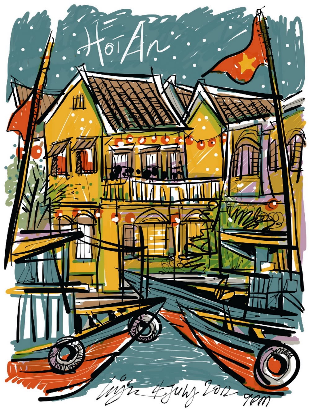 Là họa sĩ thích du lịch và đam mê nghệ thuật đã vẽ những bức ảnh về Hội An bằng kỹ thuật ký họa điện tử trên chiếc iPad.