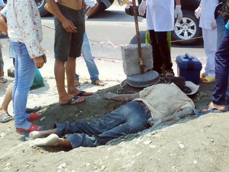 Lai xe len tieng vu nghi 'chon song' nguoi ngan can thi cong hinh anh