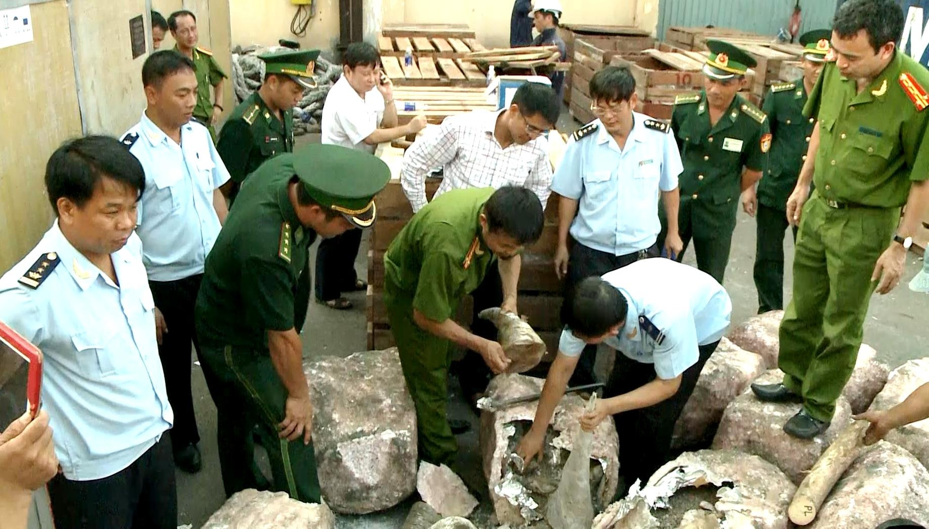 Hon 2 tan nga voi duoc giau trong container go hinh anh