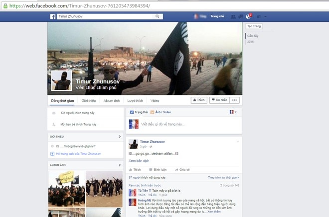 Một tài khoản Facebook giả mạo IS đưa tin khiêu khích khủng bố.