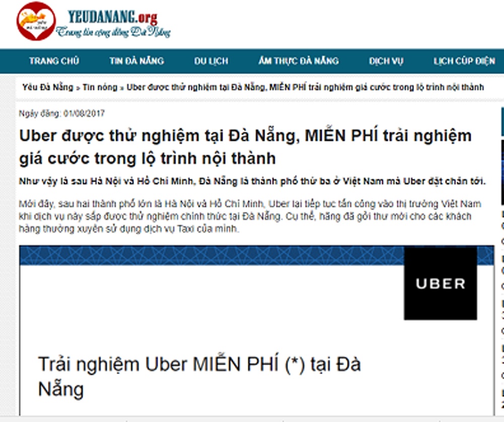 Chưa cho phép thử nghiệm Uber tại Đà Nẵng ảnh 1 Chua cho phep thu nghiem Uber tai Da Nang anh 1