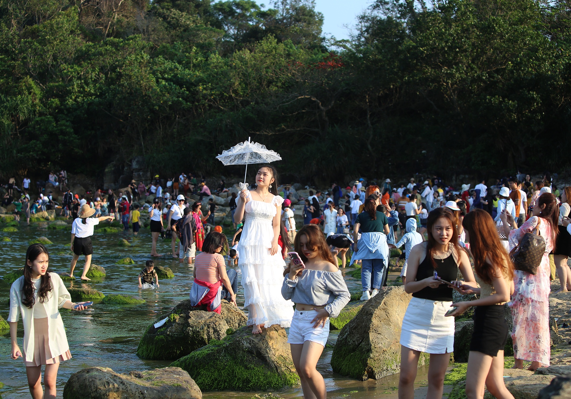 Nguoi dan do xo chup anh reu xanh o cua bien Nam O hinh anh