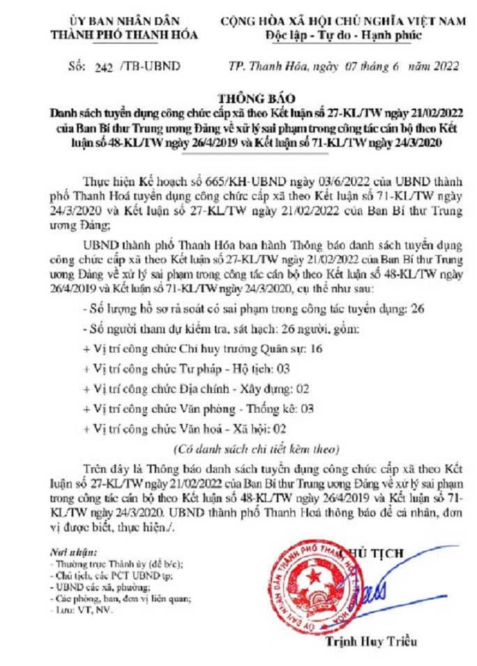 Sai pham trong tuyen dung,  26 cong chuc TP Thanh Hoa phai thi lai anh 1