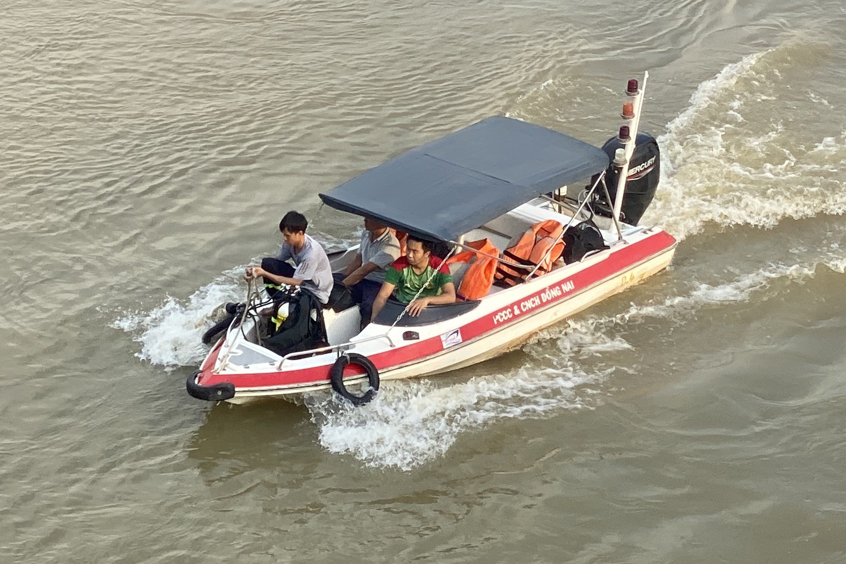 Nguoi phu nu chay xe len giua cau roi nhay xuong song Dong Nai hinh anh