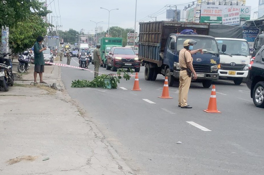 Nguoi dan ong thiet mang khi tong vao duoi xe ben dung tren quoc lo hinh anh