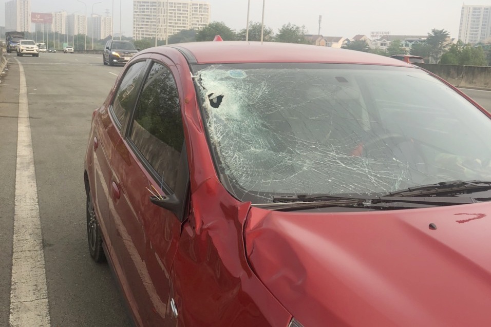 Va cham voi con bo tren cao toc TP.HCM - Dau Giay, oto hu hong hinh anh