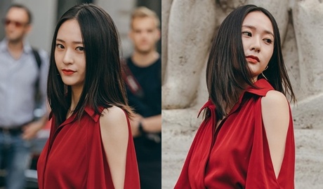 Krystal 'dot chay' Tuan le thoi trang Milan voi vay do ruc hinh anh