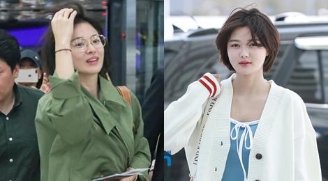 Song Hye Kyo va 'em gai quoc dan' Kim Yoo Jung tre trung tai san bay hinh anh