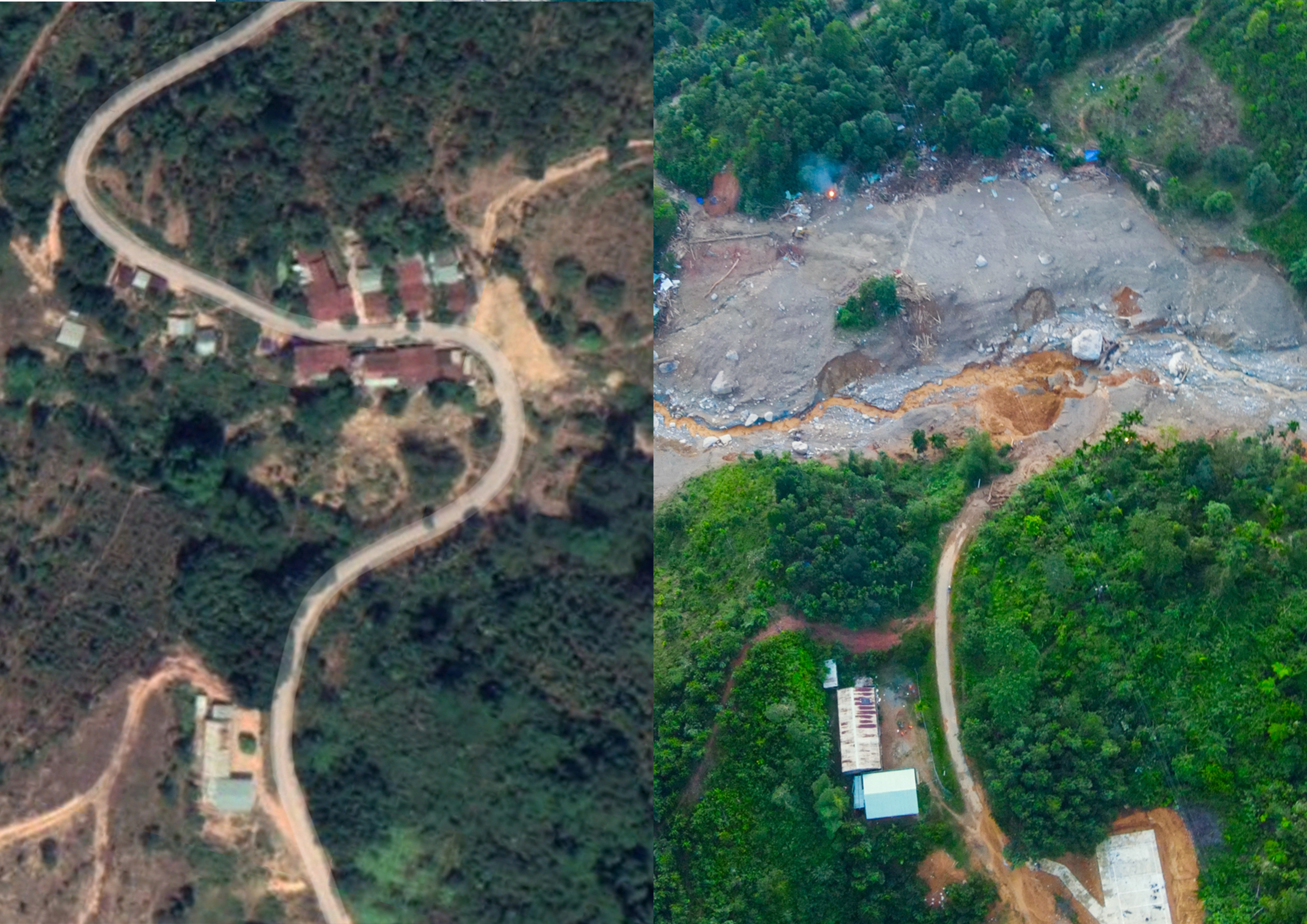 Hien truong truoc va sau vu sat lo tham khoc o Tra Leng hinh anh