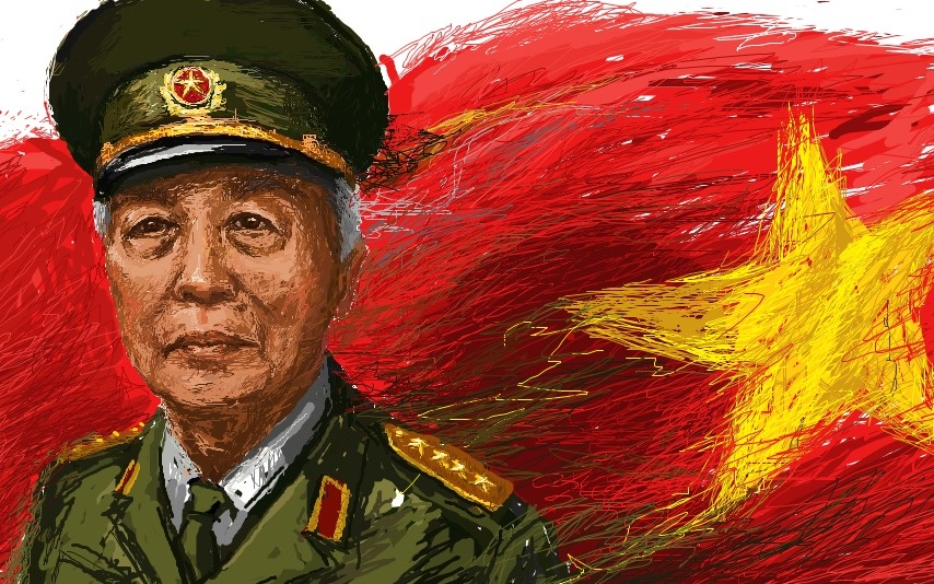 Buc tranh Dai tuong Vo Nguyen Giap ve tren Paint dep den kho tin hinh anh