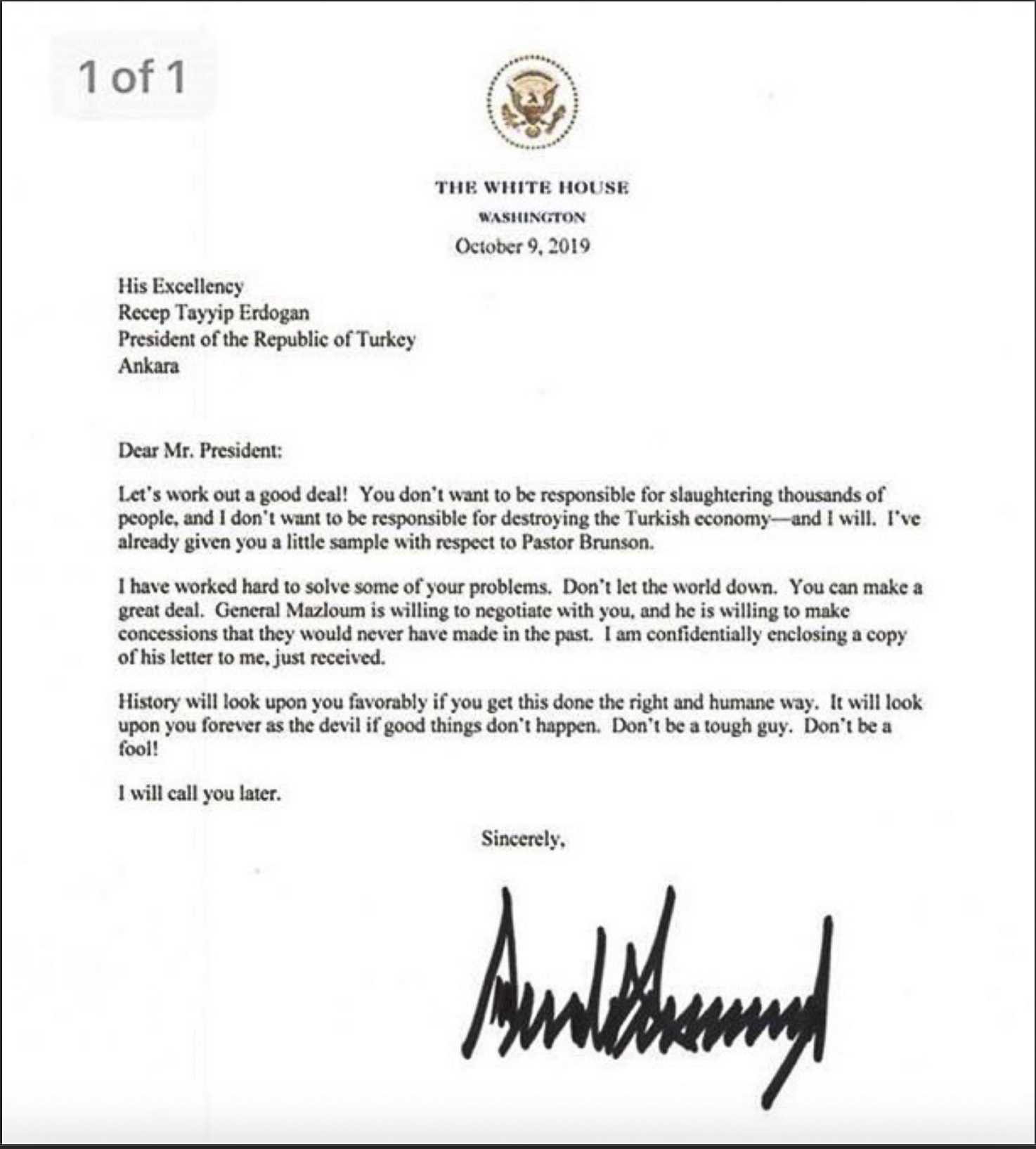 Tổng thống Trump gửi thư cho Tổng thống Erdoğan ảnh 1 Tong thong Trump gui thu cho Tong thong Erdogan anh 1