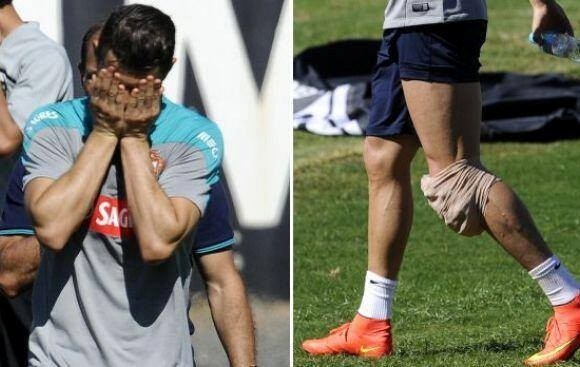 Ronaldo tập tễnh rời sân trong buổi tập ngày 13/6.