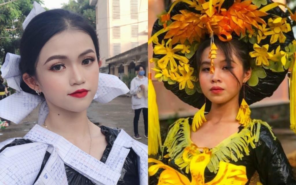 Hai nu sinh Long An bong noi tren mang khi mac do tai che trinh dien hinh anh