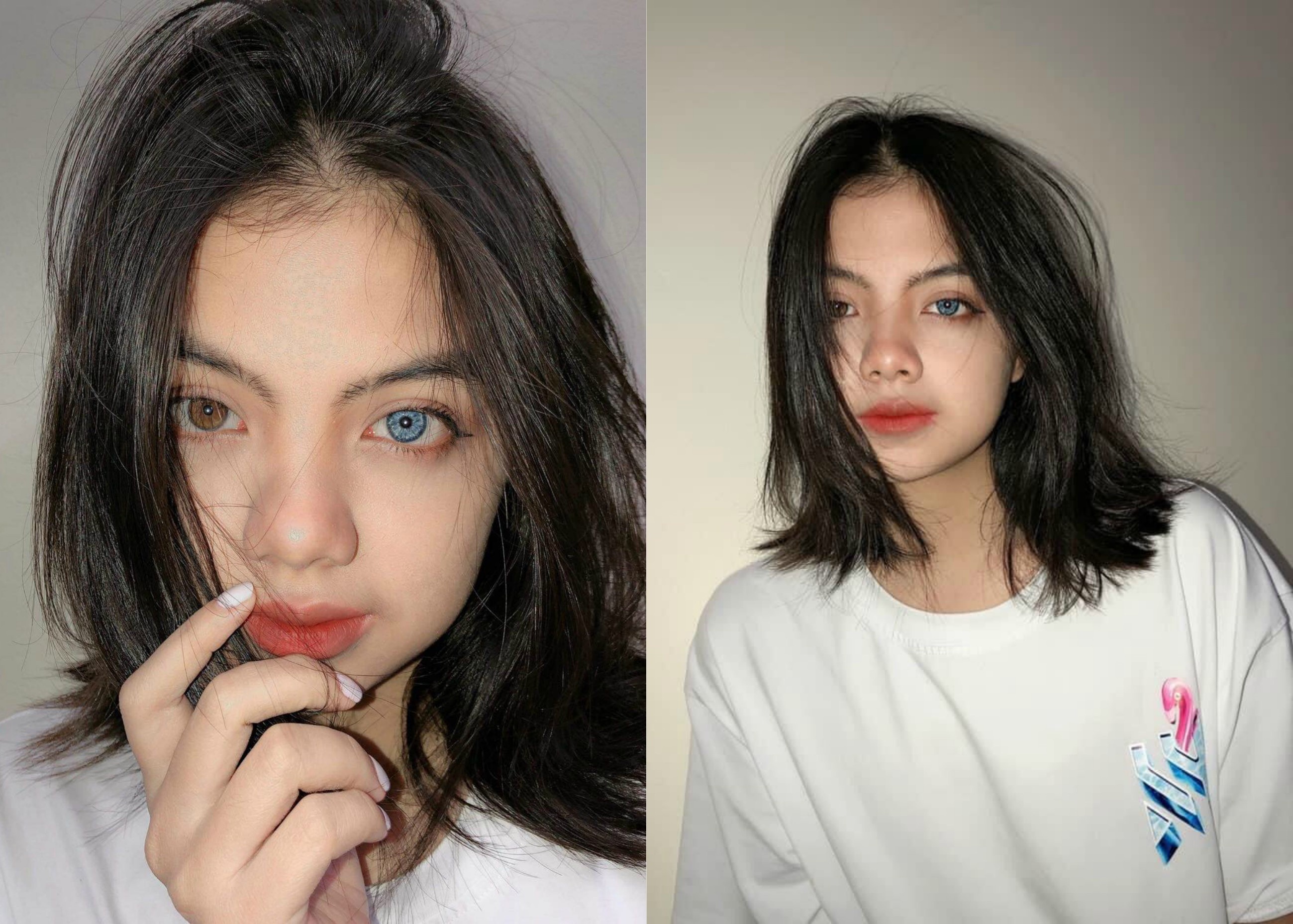 Nu sinh Ha Noi so huu doi mat 2 mau hinh anh