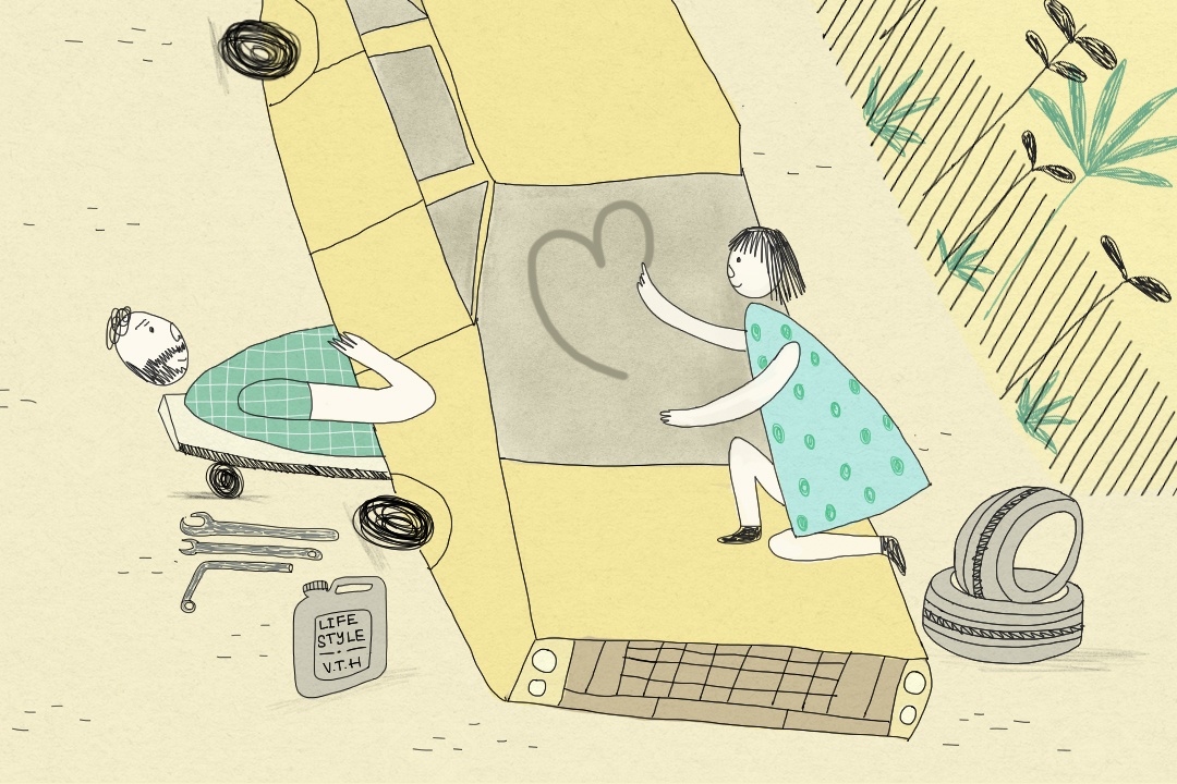 Dong chu tren xe hoi cu cua bo hinh anh