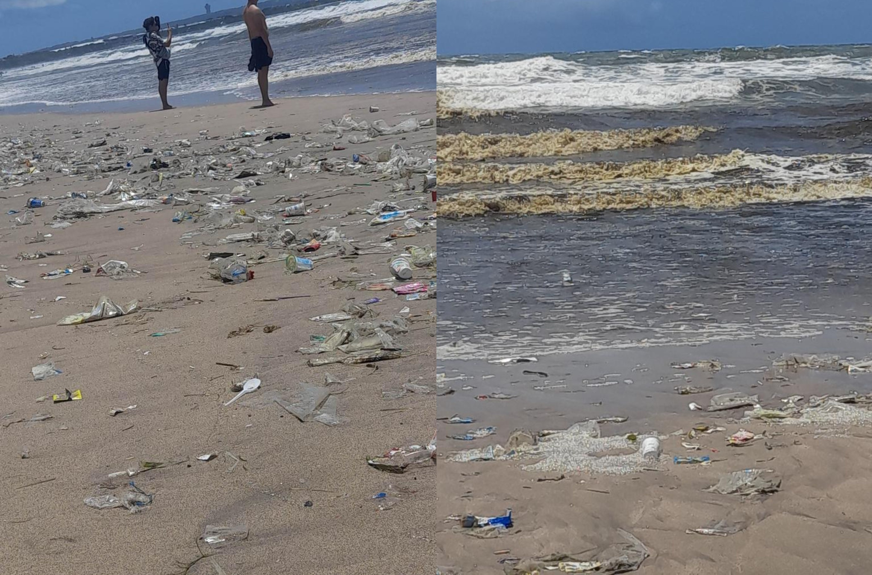 Du khach ngan ngam voi bai bien day rac o Bali hinh anh