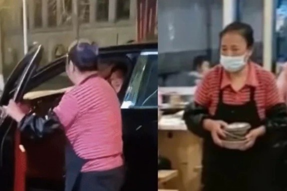 Nguoi phu nu rua bat ngoi xe Bentley di lam hinh anh