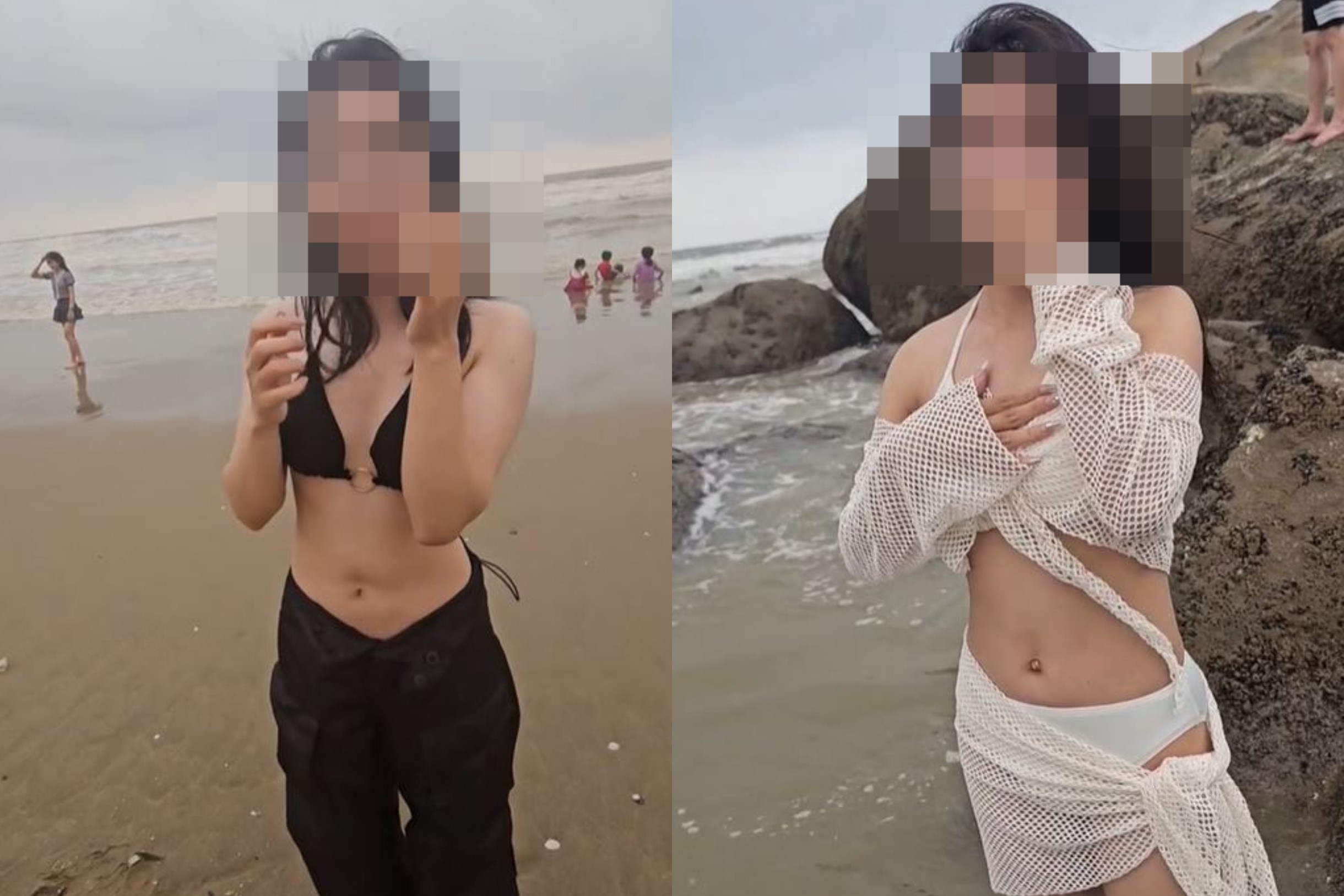 Cac co gai trong clip quay len o bai bien bat ngo bi do loi nguoc hinh anh