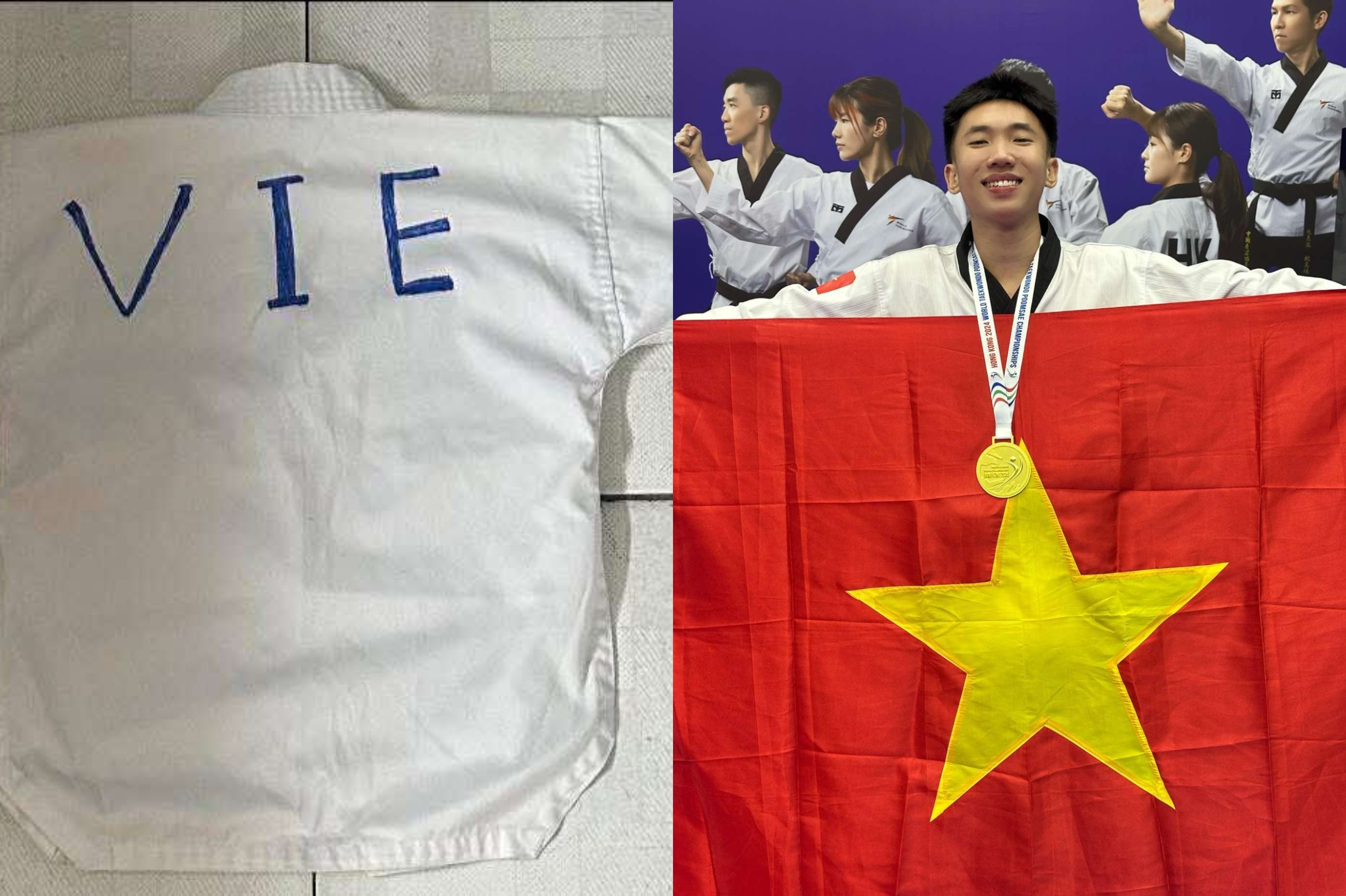 Phia sau chiec ao tu ve chu 'VIE' cua VDV taekwondo gianh HCV the gioi hinh anh