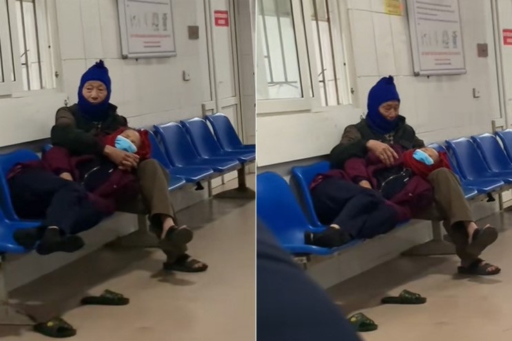 Chuyen cam dong sau clip cu ba ngu trong vong tay chong o benh vien hinh anh