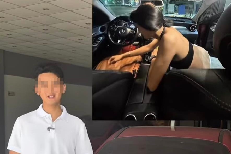 Cong an lam viec voi 3 thanh nien dien 'canh nong' tren xe Mercedes hinh anh