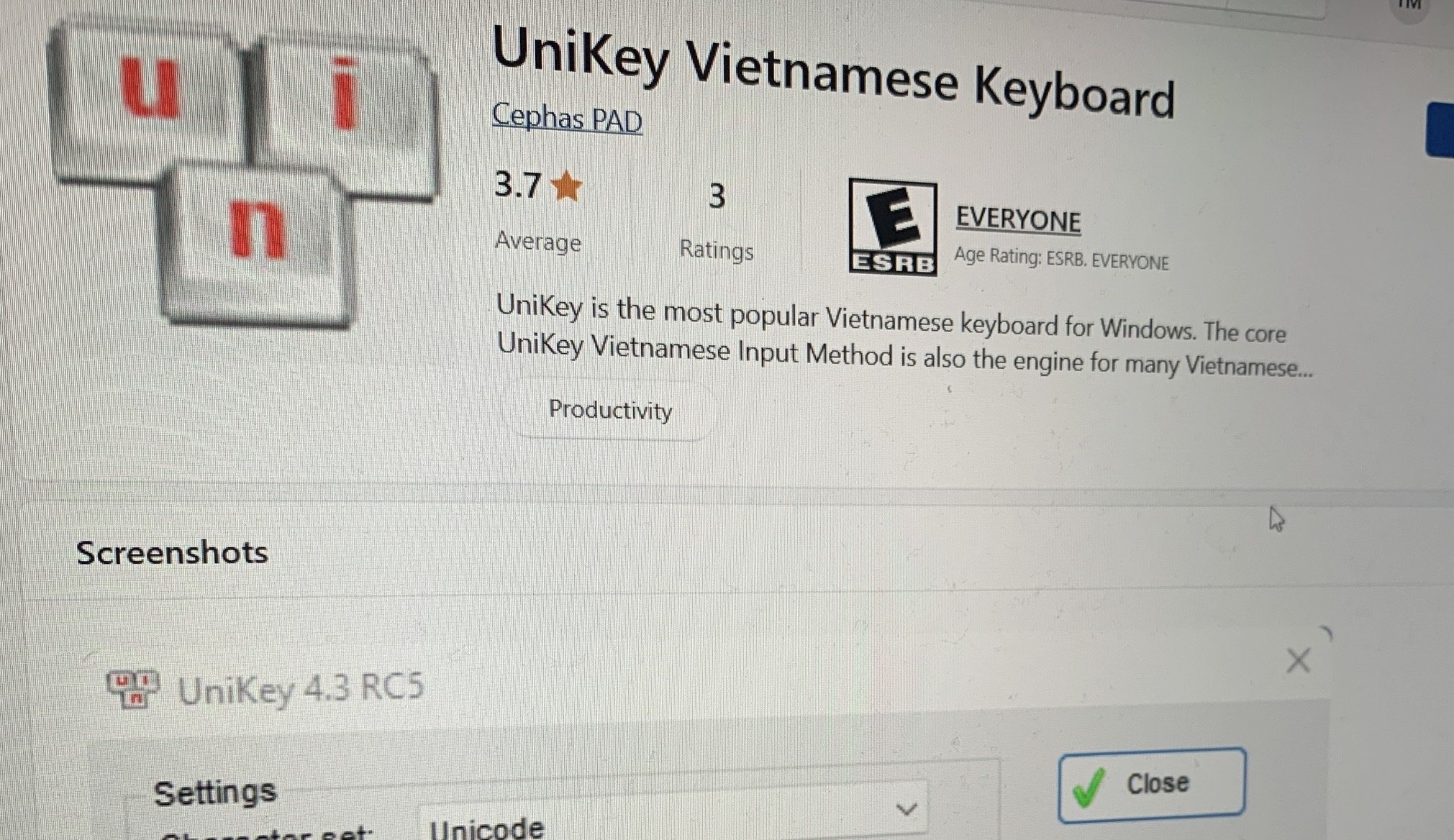 Nghi van ve ung dung UniKey tren Microsoft Store hinh anh